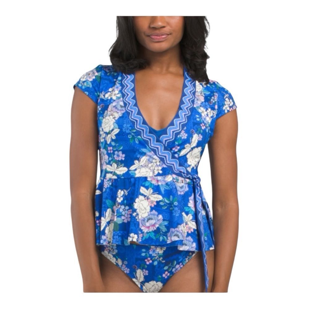 JOHNNY WAS Dove Tankini Wrap Style Top size XS new with tag blue floral